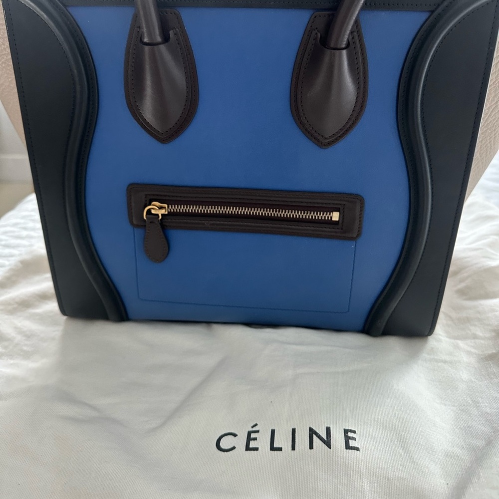 Celine luggage model, Blue and Black Color-Block Structured Handbag - Picture 11 of 13
